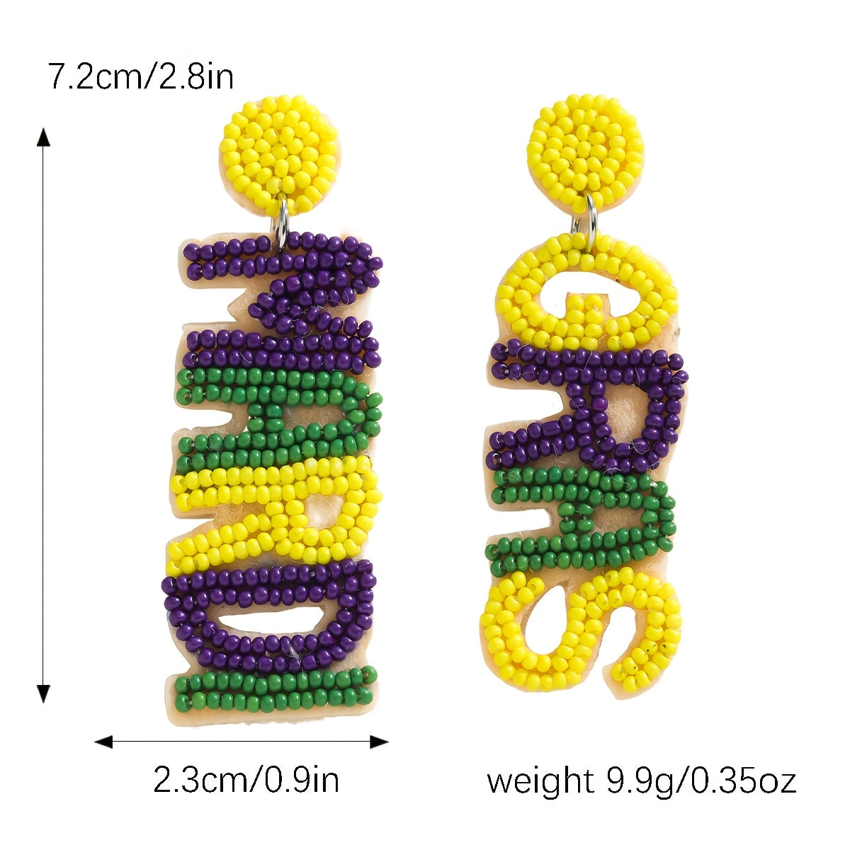 Colorful Beaded Mardi Gras Letter Earrings for Women Stainless Steel Dangle Jewelry