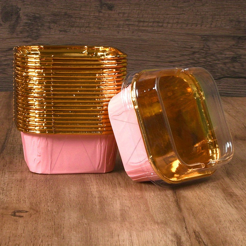 50 Square Cupcake Cups with Lids, Heat-Resistant Foil, Baking and Dessert Cups