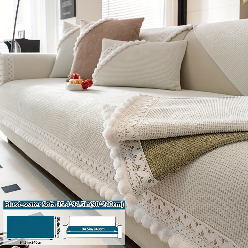 Boho Style Sofa Cover Pet-Friendly Machine Washable Short Plush Anti-Slip Fits Armchair to Sectional