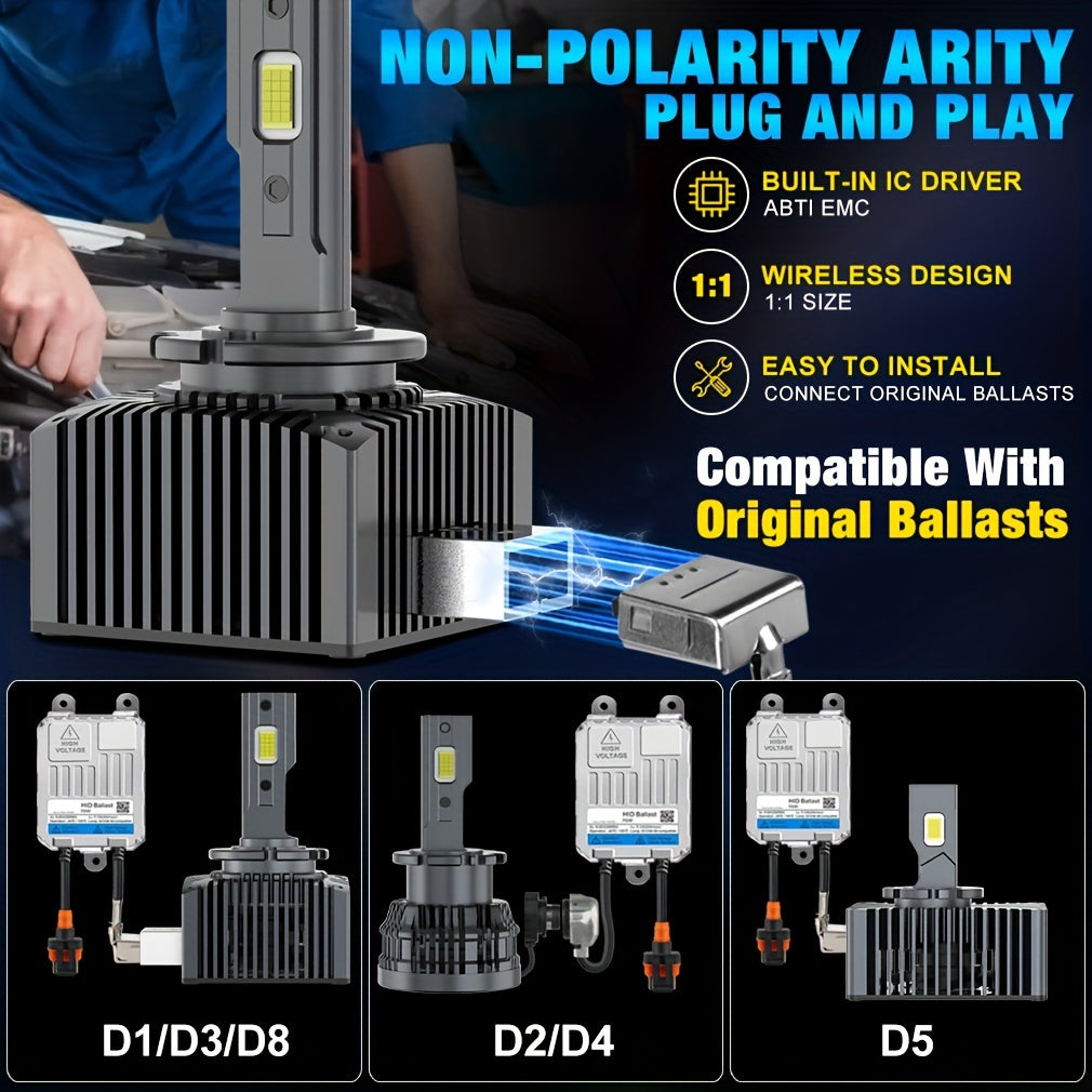 2 шт. автомобильные LED-лампочки для головного света D3S D1S D2S D4S 80000Лм 6500K для дальнего света