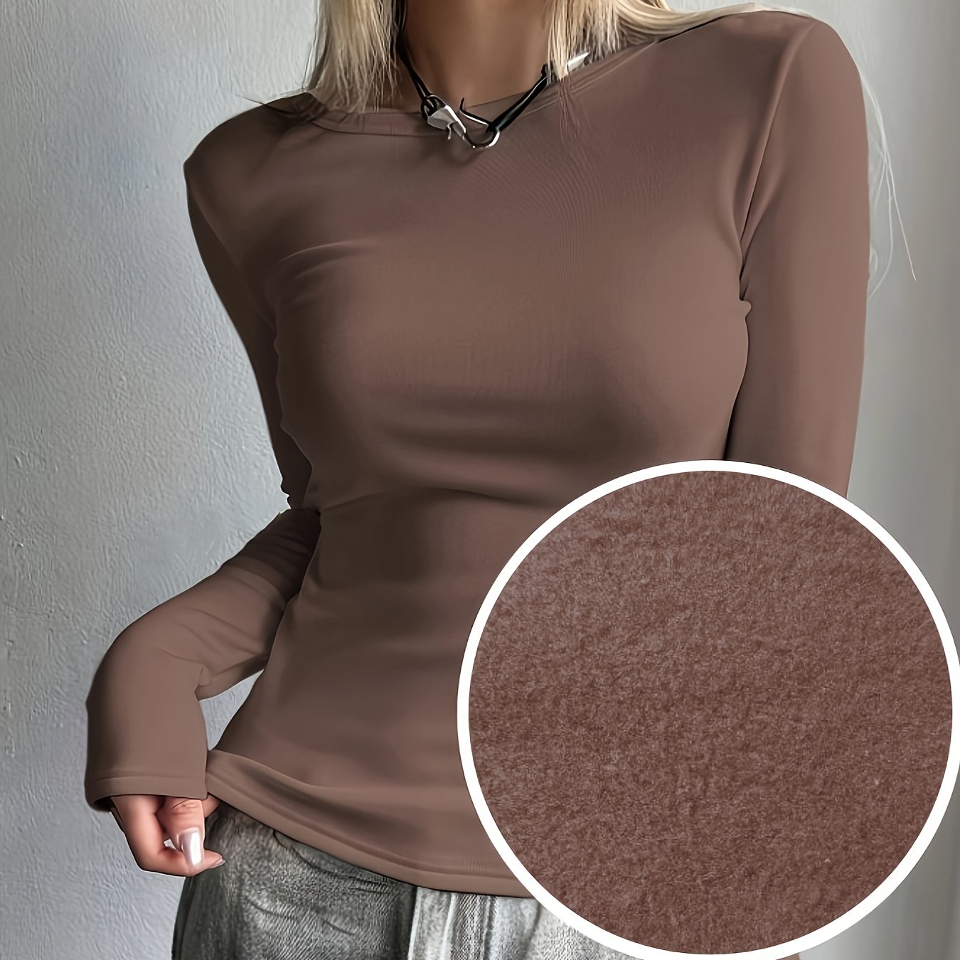 Women's Long Sleeve Crew Neck Top Solid Color Fall Winter Polyester Elastane Stretch Fabric