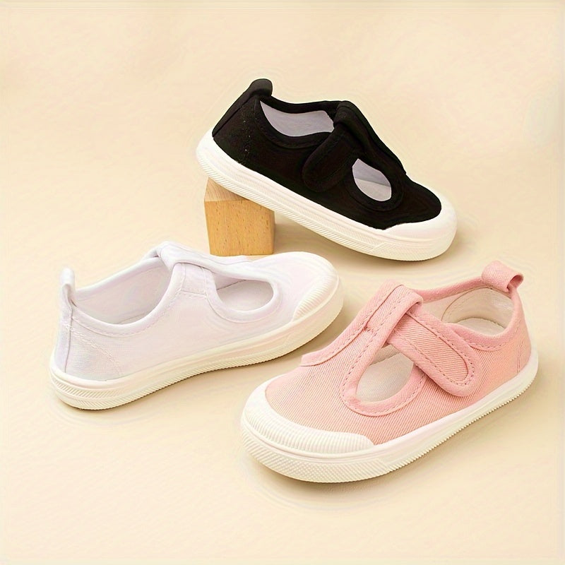 Girls Casual Canvas Sneakers Lightweight Low-Top with Strap Closure Round Toe for Outdoor Spring Fall