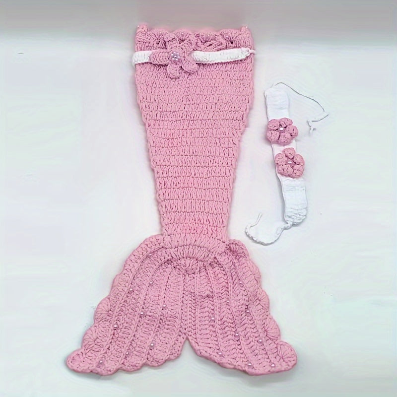 Conjunto de cola de sirena de ganchillo para bebés para recién nacidos de 0 a 3 años, accesorio para fotografía, disfraz con saco de dormir y conjunto
