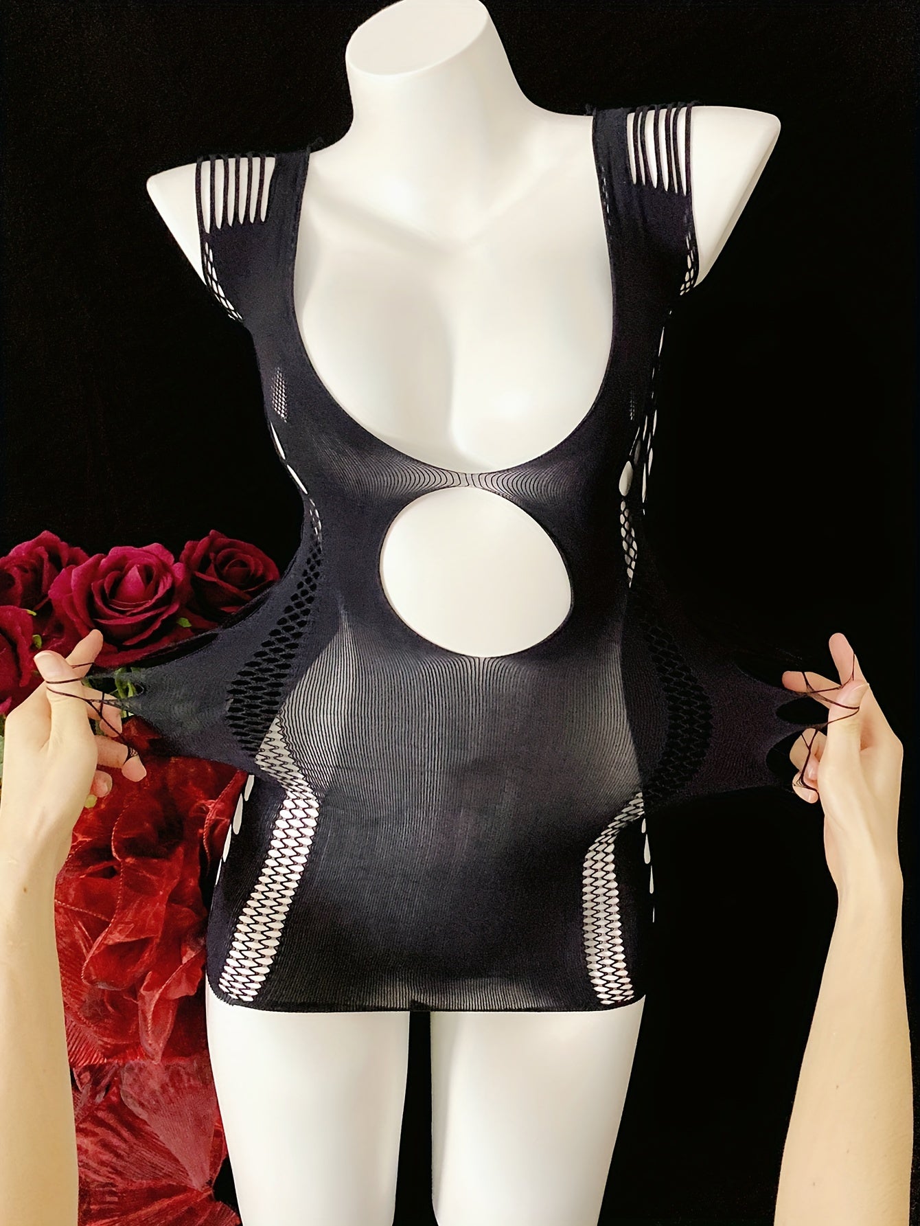 Women's Fishnet Bodycon Dress for Music Festivals and Summer Parties Solid Color Polyamide Elastane