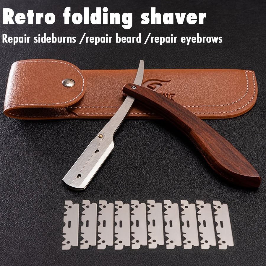 Set de afeitadora de barbero manual de acero inoxidable vintage para recorte de cabello y barba