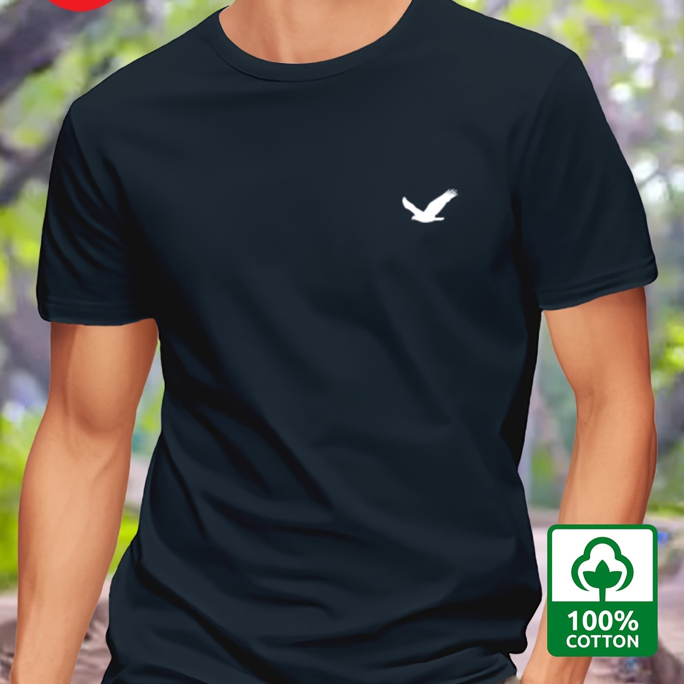 Men's Cotton T-Shirt with Bird Print Regular Fit Round Neck Short Sleeve