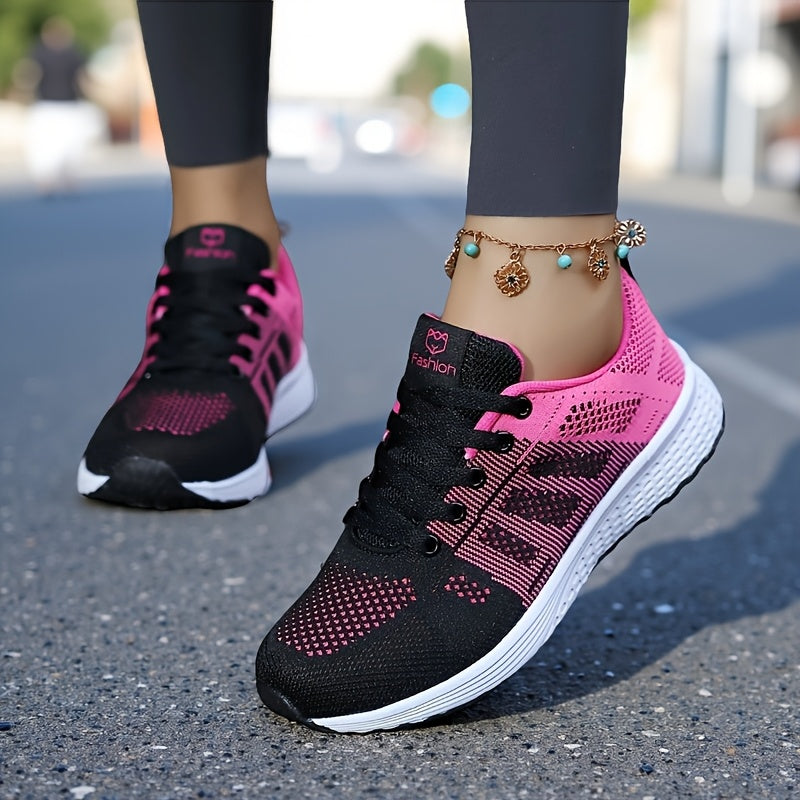 Women's Breathable Mesh Running Shoes Low-Top Sneakers Black Pink