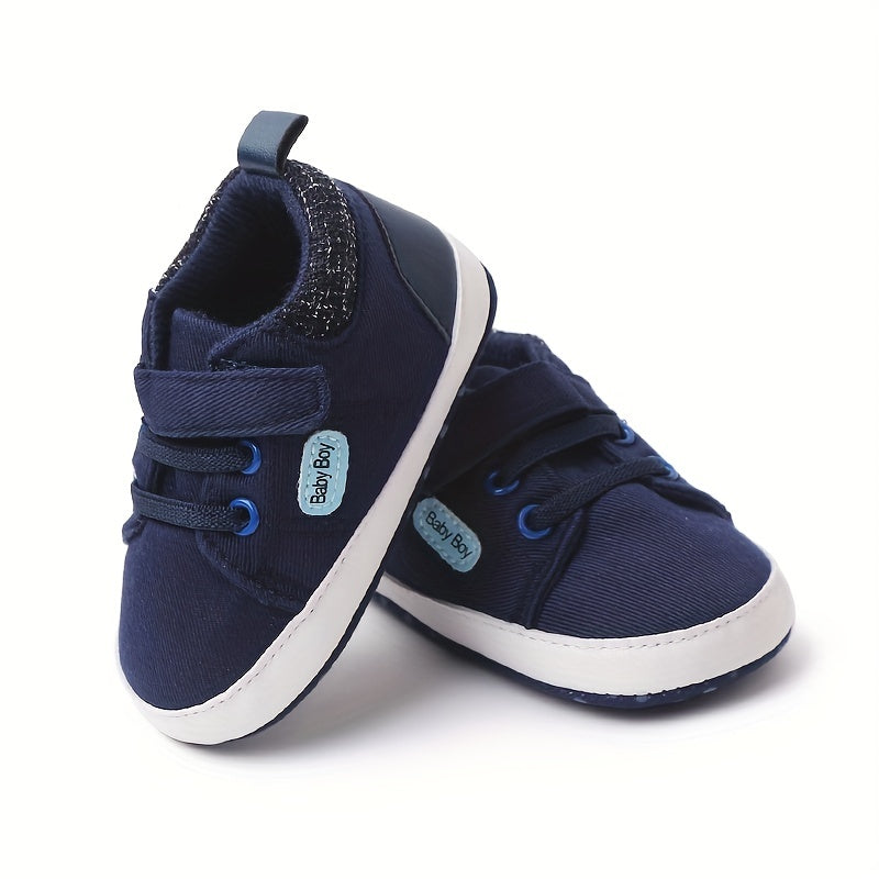 Infant Baby Boys Non-Slip High Top Canvas Sneakers Lightweight Geometric Embroidered