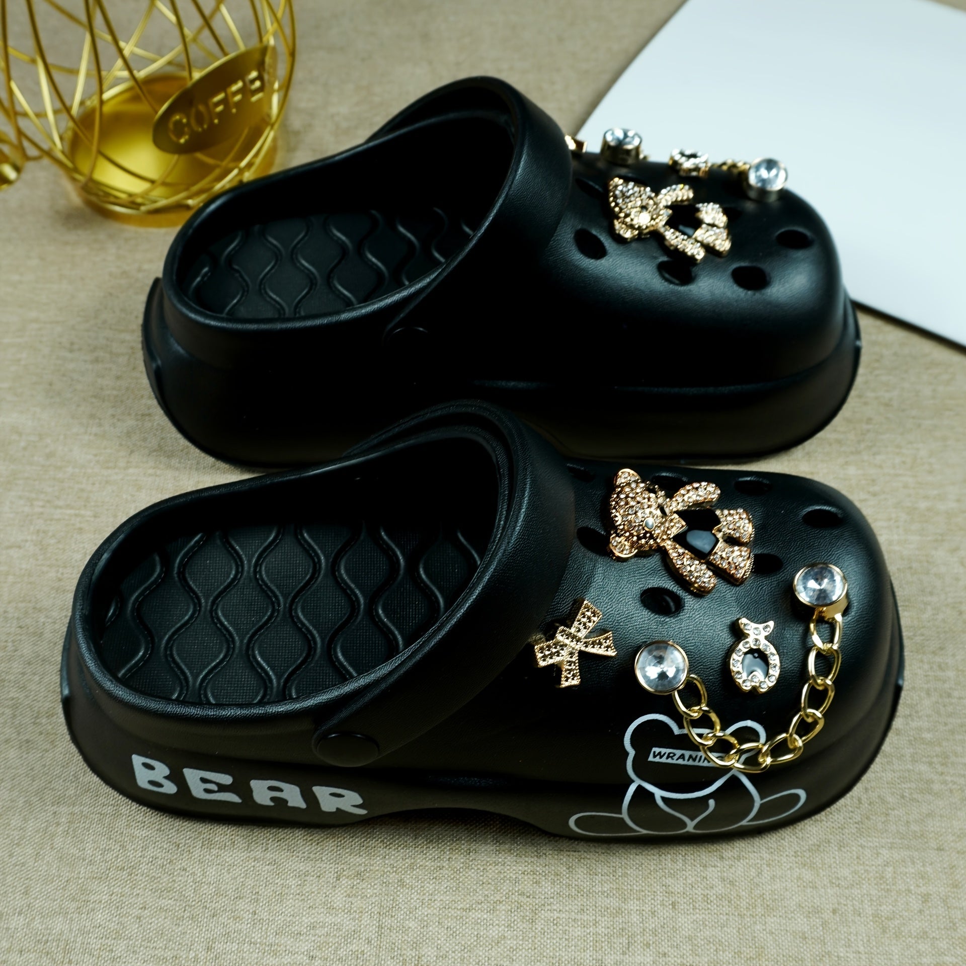 Women's Golden Chain Butterfly Embellished Clog Shoes Soft Lightweight All-Season Casual