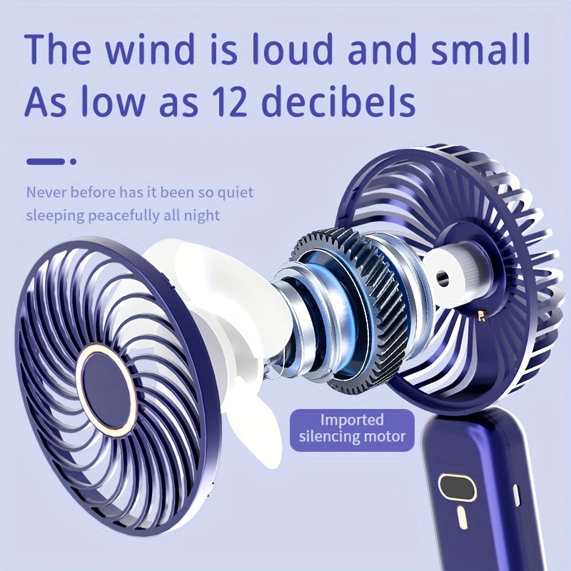 Portable Handheld Fan with 5-Speed Turbo Tilt, USB Rechargeable, Compact for Travel and Office