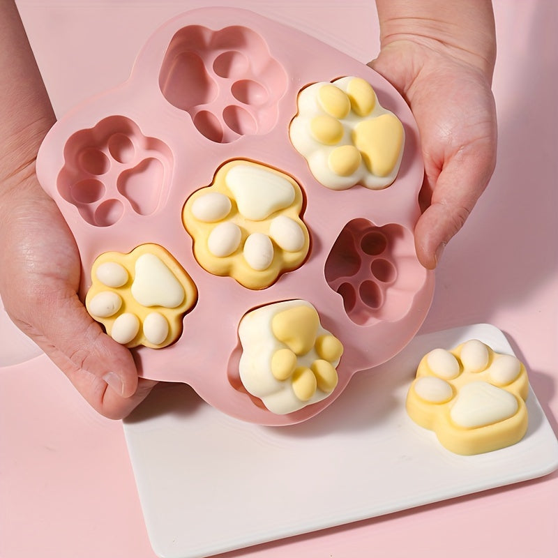 Pink Silicone Paw Print Treat Mold 7 Cavities Non-Stick Food-Grade Baking