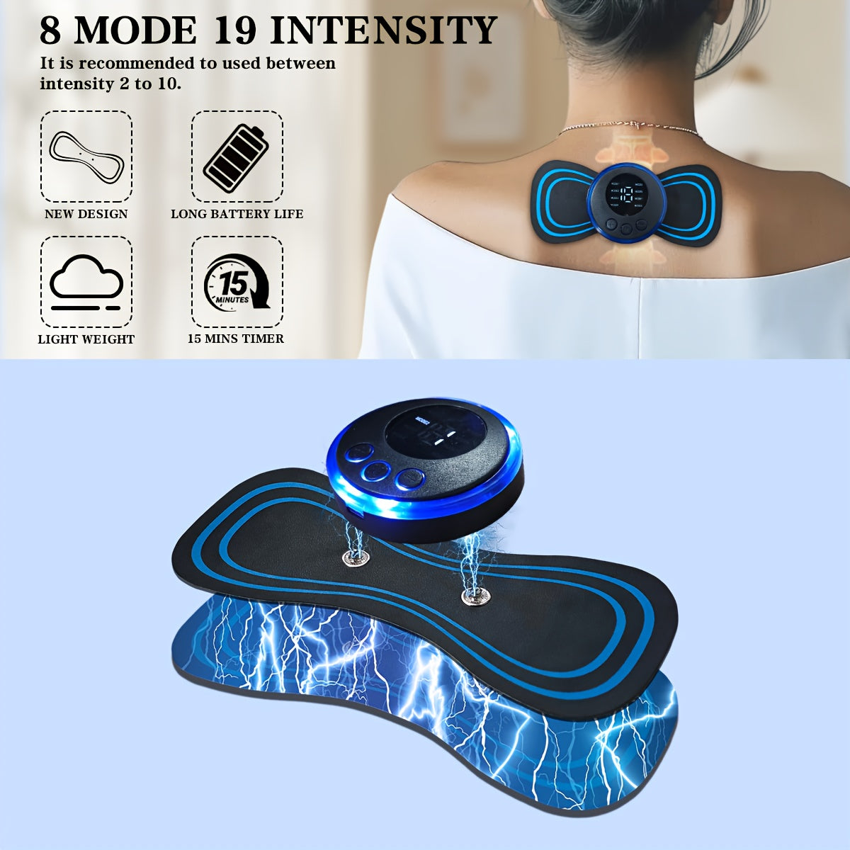 Home Massager with 3 Attachments USB Rechargeable 8 Modes 19 Intensity Levels for Men and Women