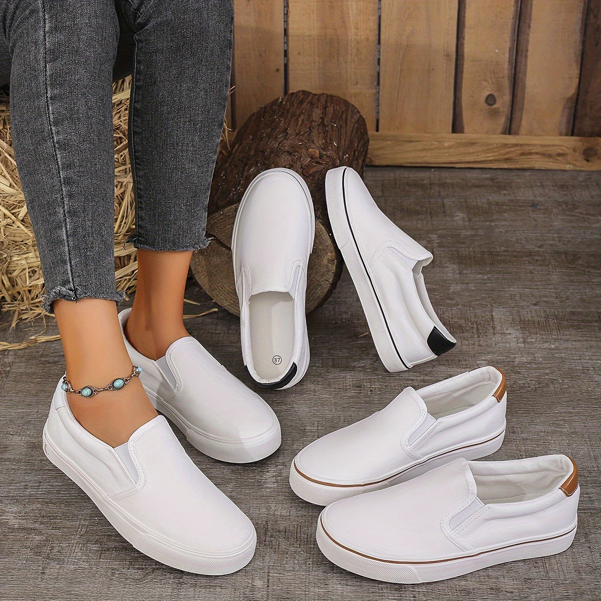 Women's Casual Leather Loafers White Flat Shoes Walking Sneakers