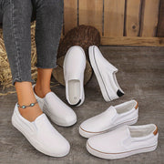 Women's Casual Leather Loafers White Flat Shoes Walking Sneakers