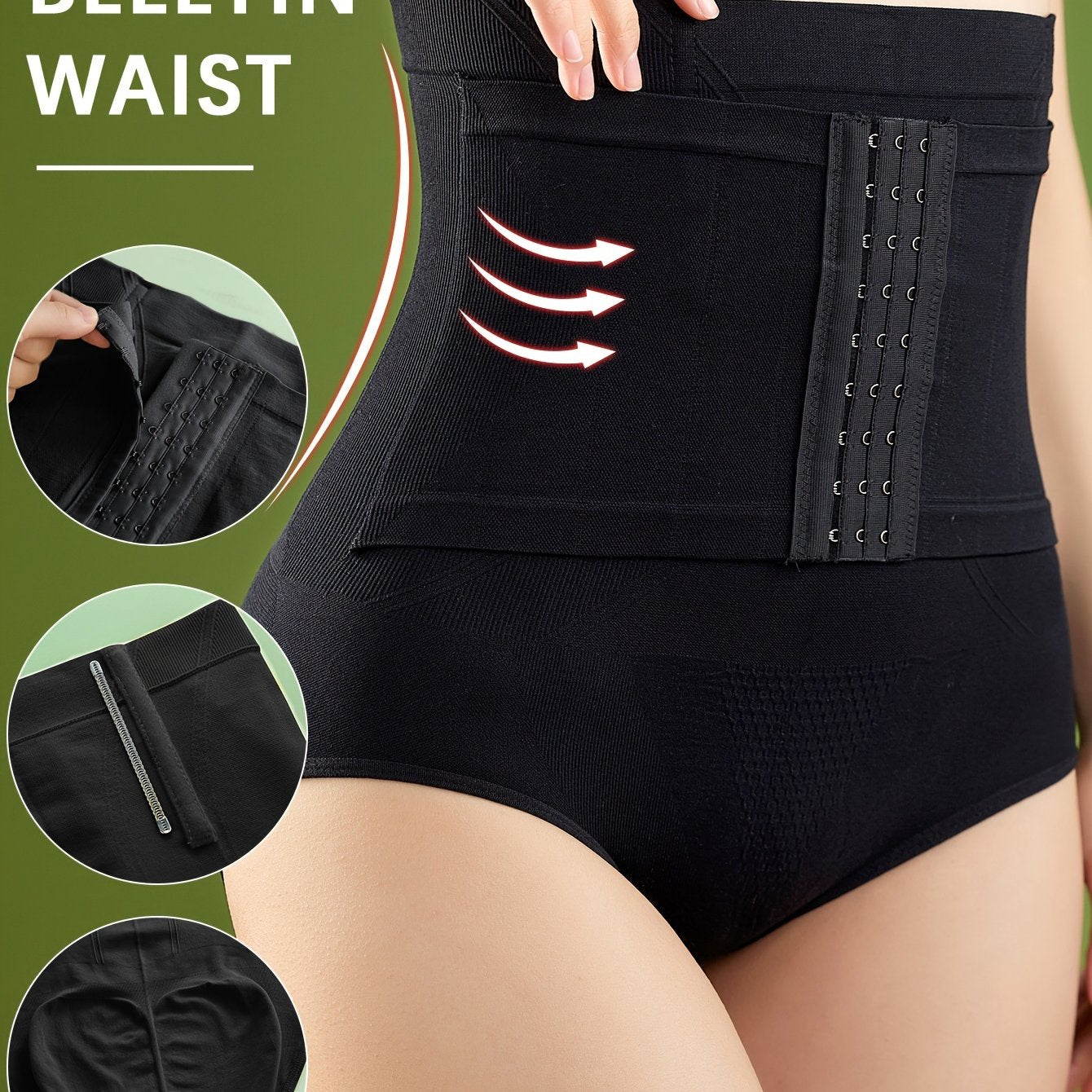 Women's High-Waisted Tummy Control Shapewear Briefs Nylon Spandex Knit Front Closure