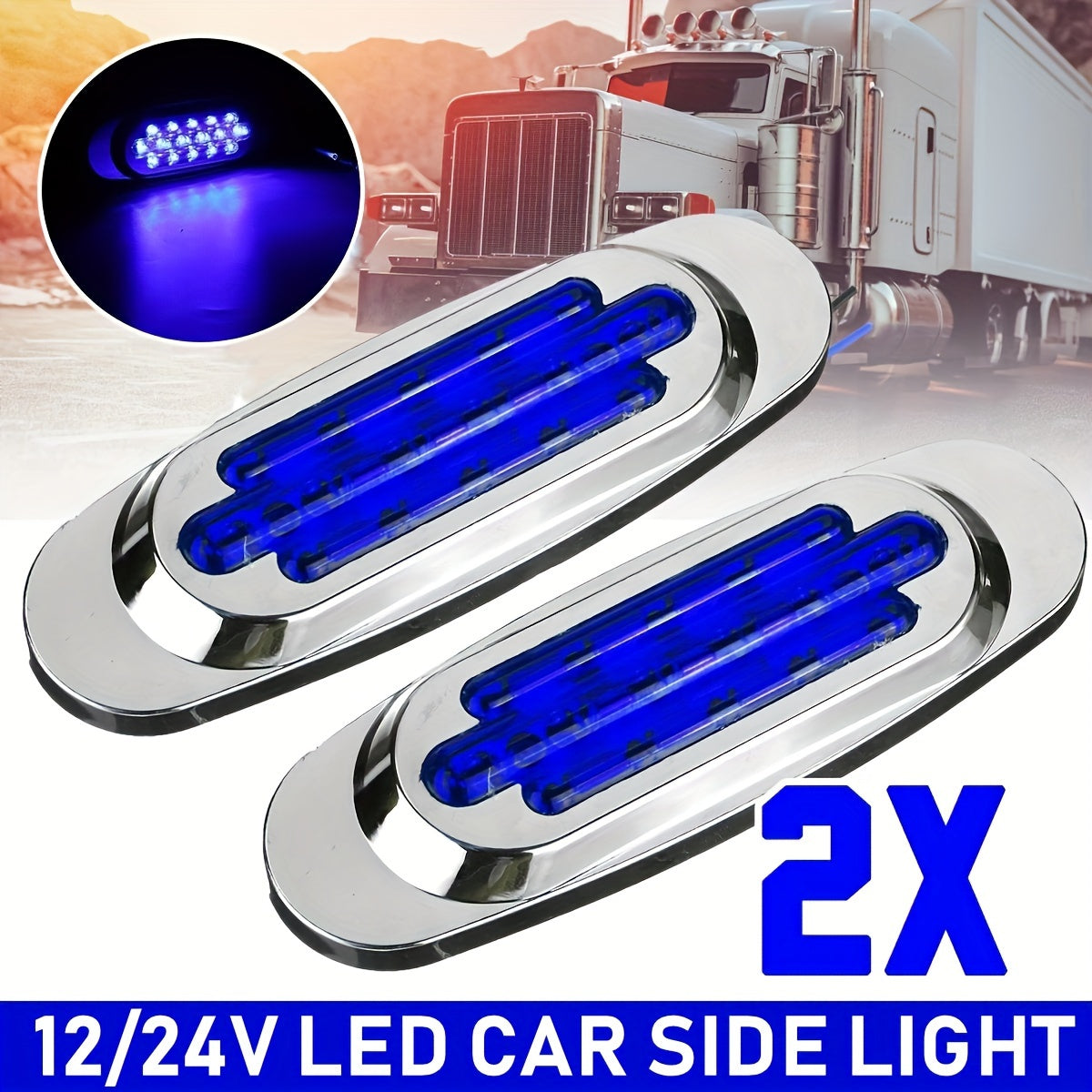 2-Pack Led Car Side Marker Lights 16LED 12-24V Universal Truck Trailer Rear