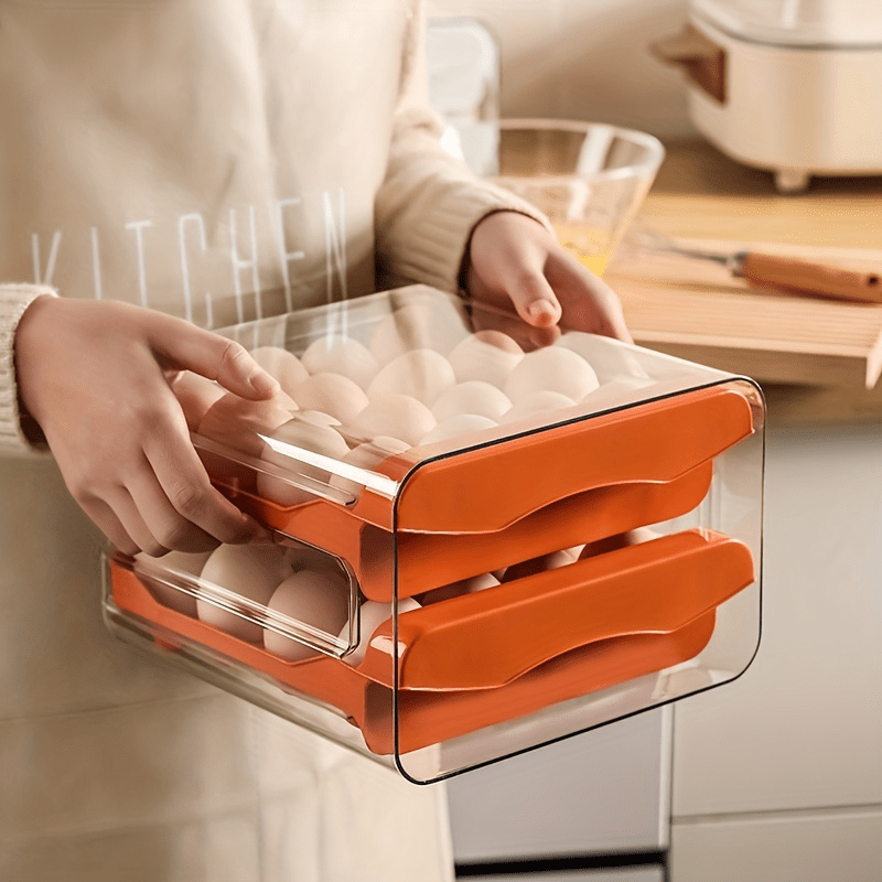 Caja de almacenamiento para huevos de doble capa, 32 compartimentos, cajón de refrigerador transparente