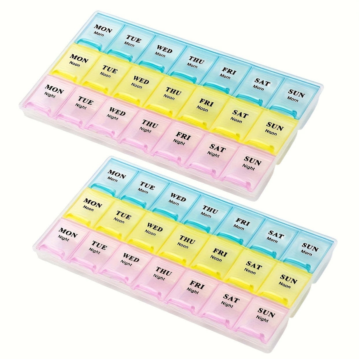 Weekly Pill Organizer 21 Grids with 3 Reminder Boxes for Travel and Vitamins