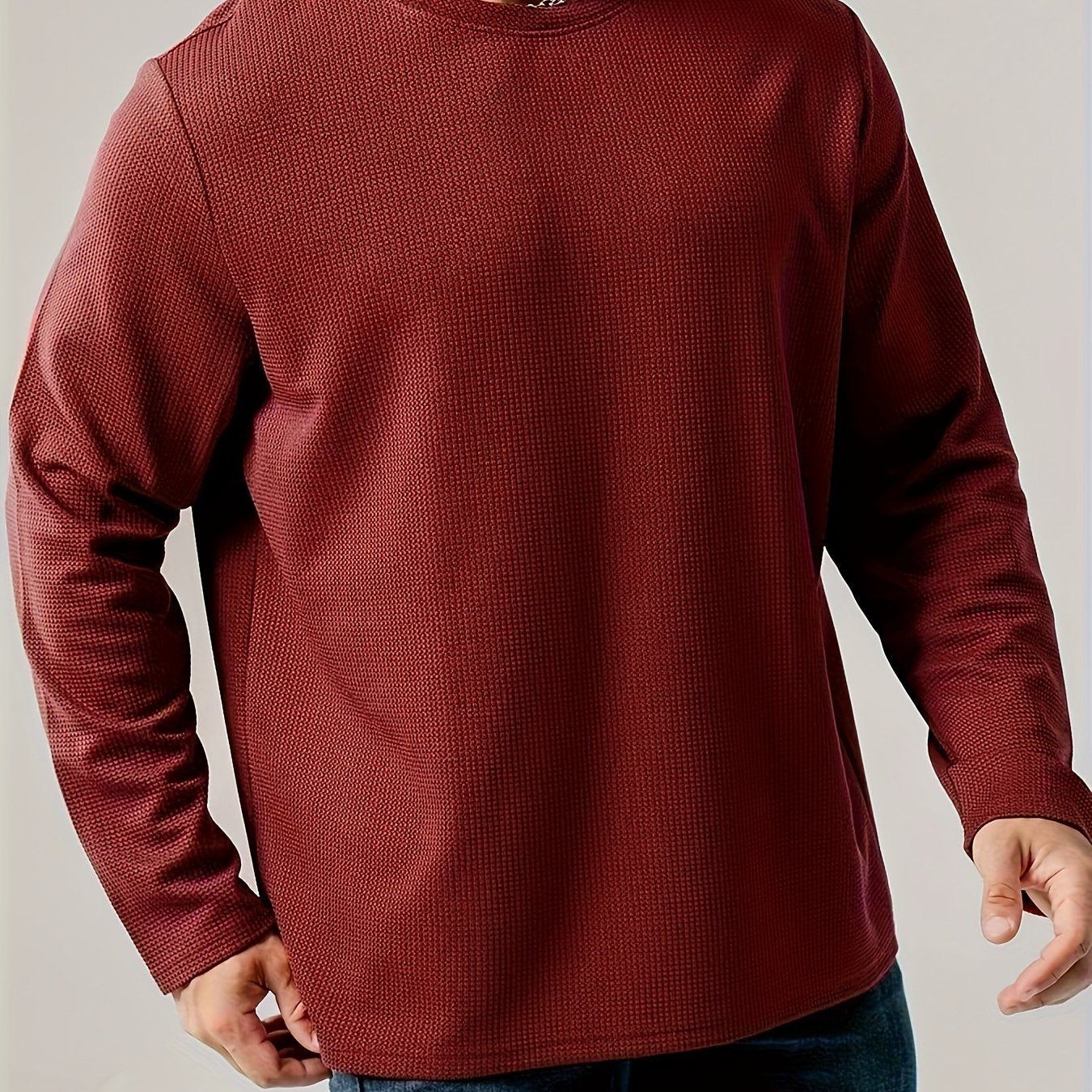 Men's Plus Size Dark Gray Long Sleeve Crewneck Top in Soft Polyester Knit for Fall Winter