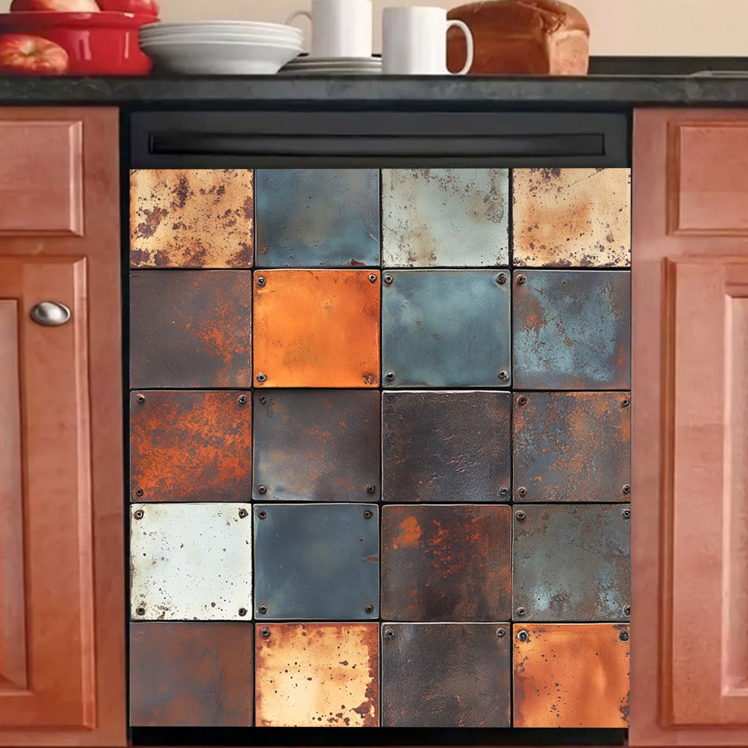 Metall bloklar naqshli idish-tovoq magnet qopqog'i 58.5x65cm suv o'tkazmaydigan bardoshli