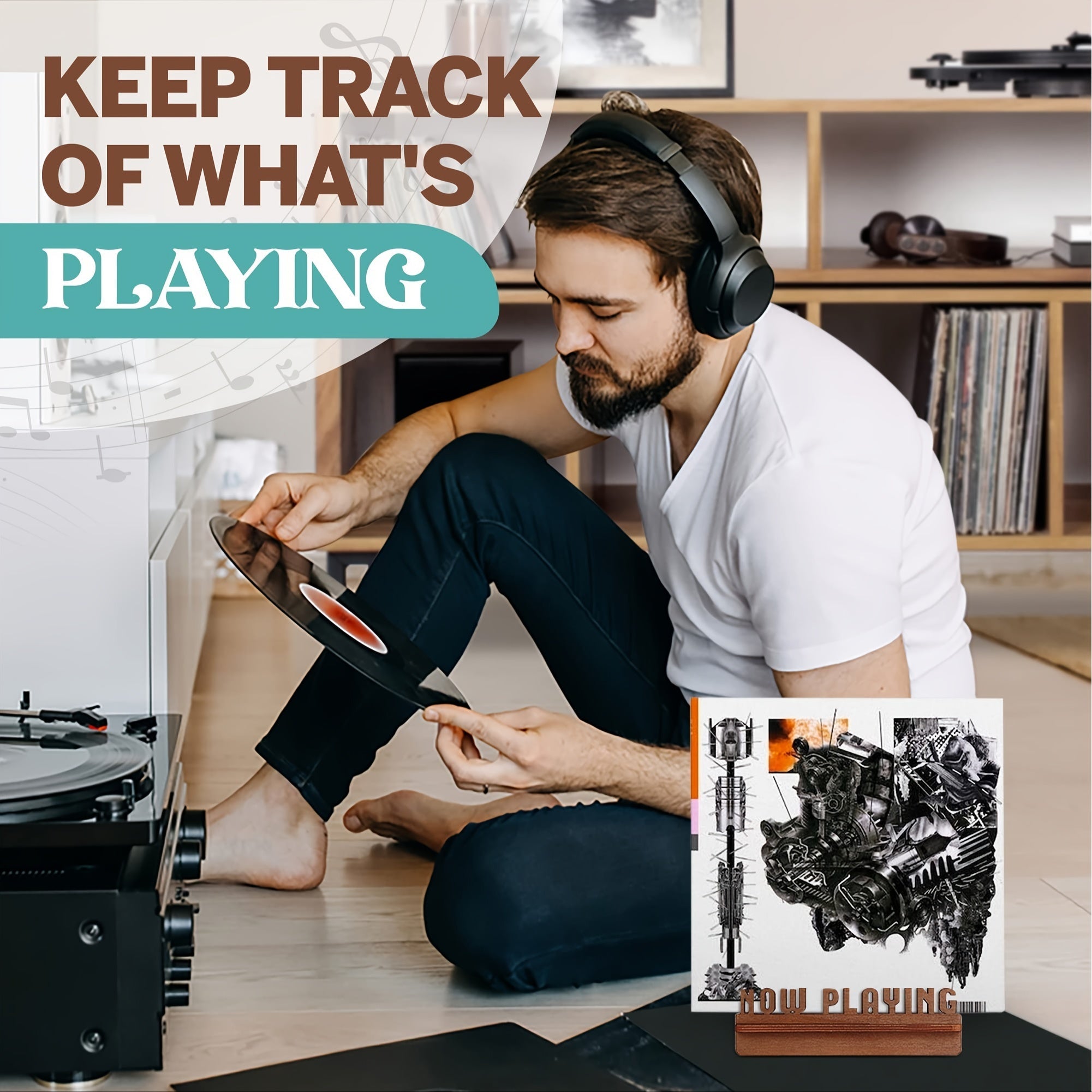 Vintage 3D Wooden Record Rack Retro Style LP Vinyl Display Stand Durable Faux Wood