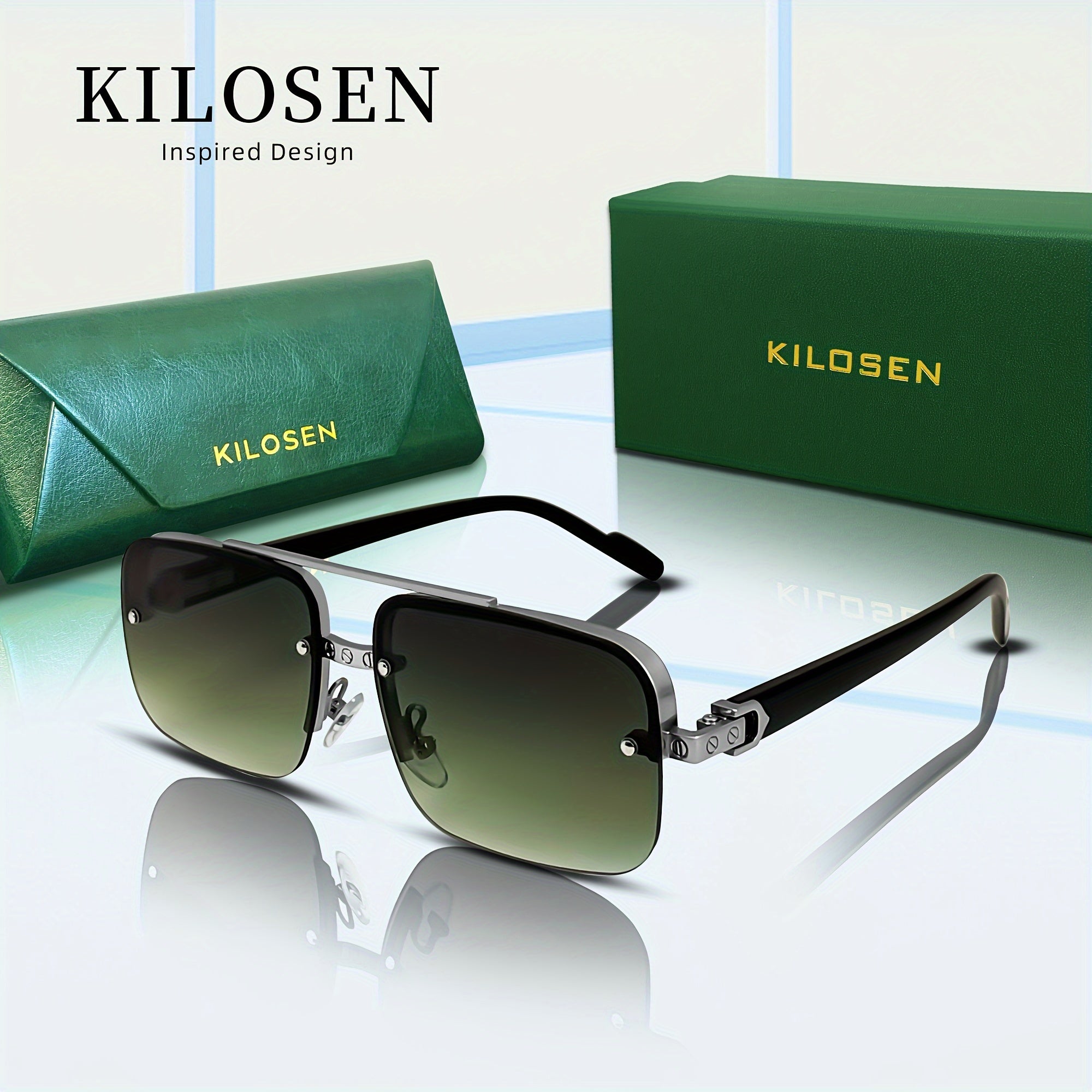 Men's Square Pilot Glasses Metal Frame Driving Travel Fashion