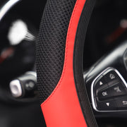Universal Leather Steering Wheel Cover Breathable 3D Mesh Red Black 36-38cm