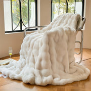Luxurious Thickened Bubble Plush Blanket with Imitation Rabbit Fur for Sofa and Bed