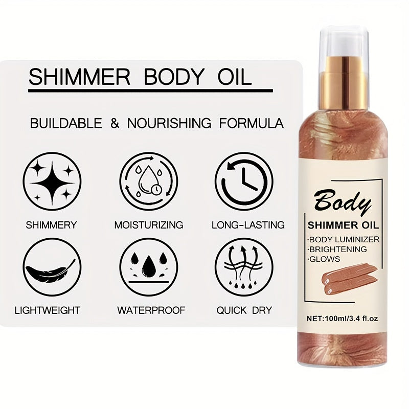 100ml Body Shimmer Oil with Golden Bronze Glow Moisturizing Illuminating for All Skin Types