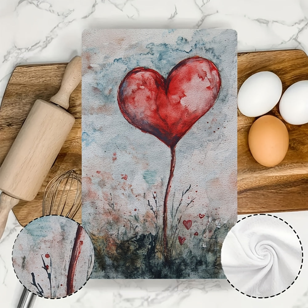 Valentine's Day Oshxona sochiqlari to'plami, 2 ta, Zamonaviy qirg'oq dizayni, Yuqori singdiruvchan polyester tikuv mato, Mashinada yuvishda oson tozalash, 40.64x60.96 sm, Bayram bezaklari uchun zamonaviy qo'l sochiqlari - Mahsulot raqami 2KYSYS1217736
