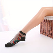 Women’s Floral Embroidered Mesh Short Socks 5 Pairs Breathable Lightweight