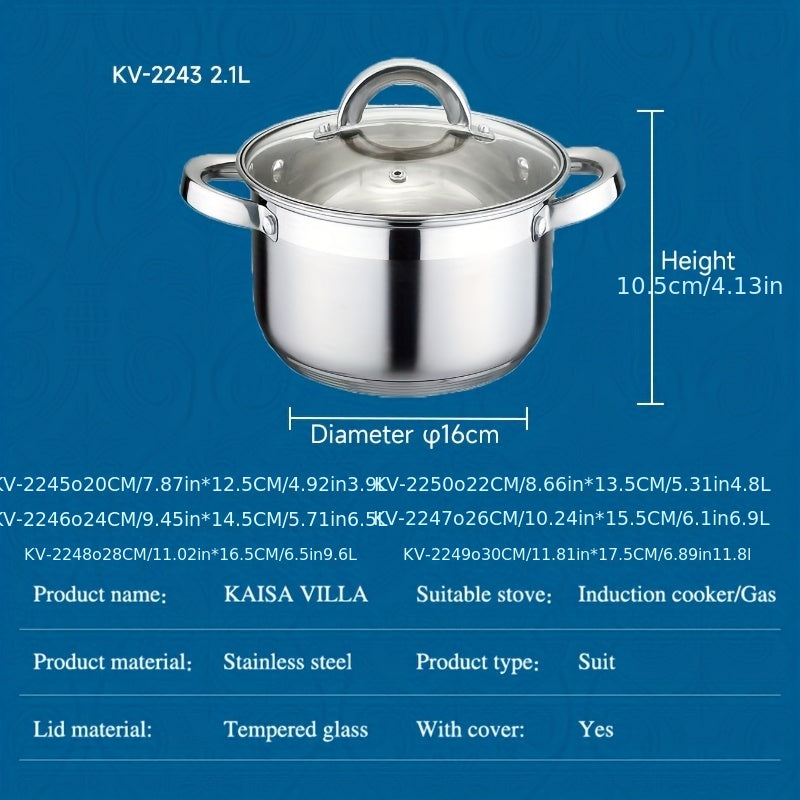 Stainless Steel Soup Pot Double Ears Thickened 5-Layer Bottom for Gas Stove and Induction