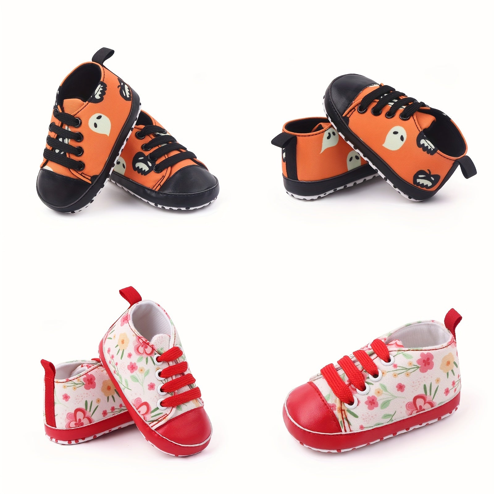 Baby Canvas Sneakers with Cartoon Print Adjustable Lace-Up Indoor Casual Shoes