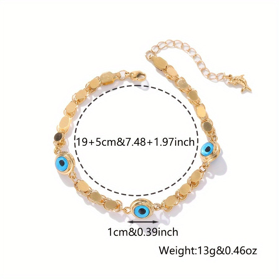 Браслет с ручной работой в винтажном стиле с золотым покрытием из меди - изысканный дизайн цепочки для женщин, идеален для повседневной носки или особых случаев, ручная работа и уникальность, защитный глаз, сделано мастером с нуля