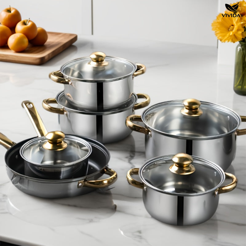12-ta qismli oshxona to'plami, yopishmaydigan qozonlar, zanglamaydigan po'latdan yormalik, sut qozoni, sho'rva qozoni, sovg'a