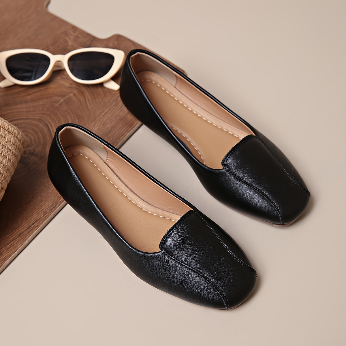 Women's Vintage Sequin Slip-On Shoes Polyurethane Upper Square Toe All Season