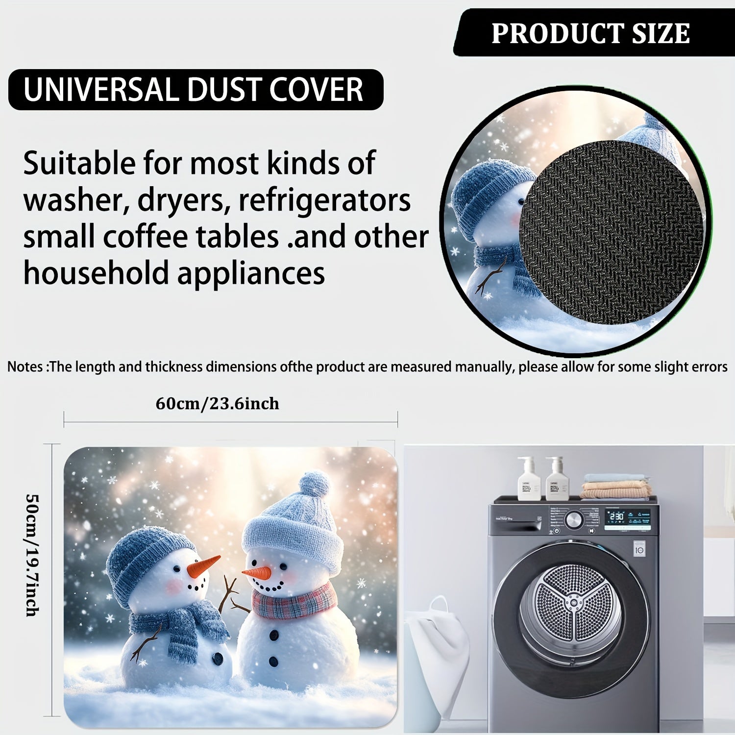 Christmas Snowman Washing Machine Dust Cover, Quick-Dry, Absorbent, Modern Design