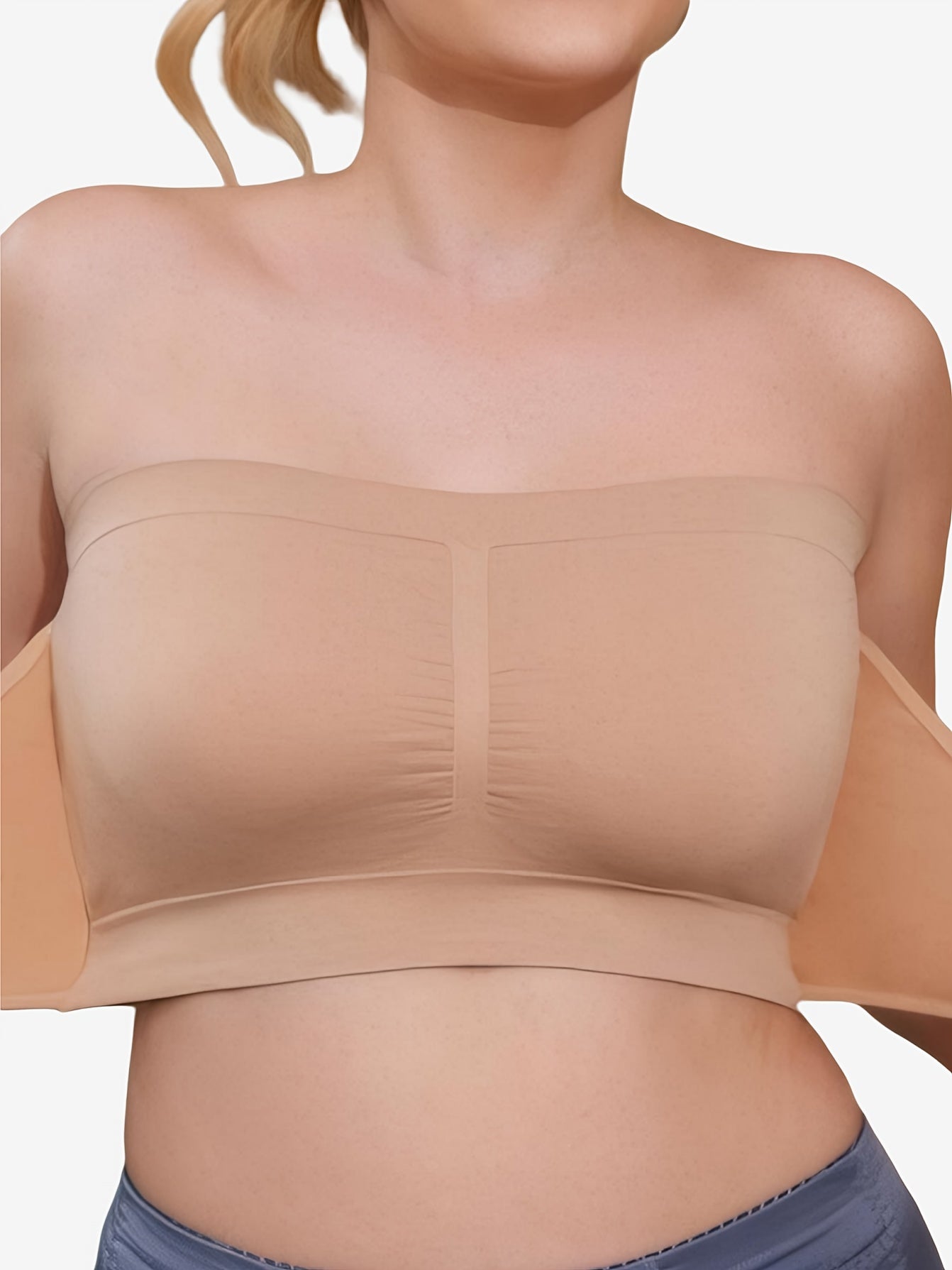 Women's Plus Size Strapless Sports Bra Breathable Yoga Workout Beige