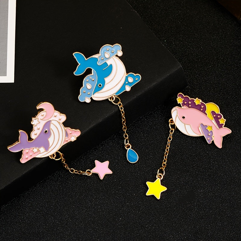 10 elegantes alfileres de aleación con forma de animal, pines de dibujos animados de ballenas del océano, broches de esmalte para ropa y bolsos
