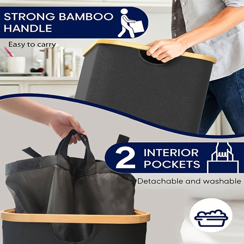 Gran cesta de lavandería con doble tapa abatible de 150L, organizador de ropa plegable