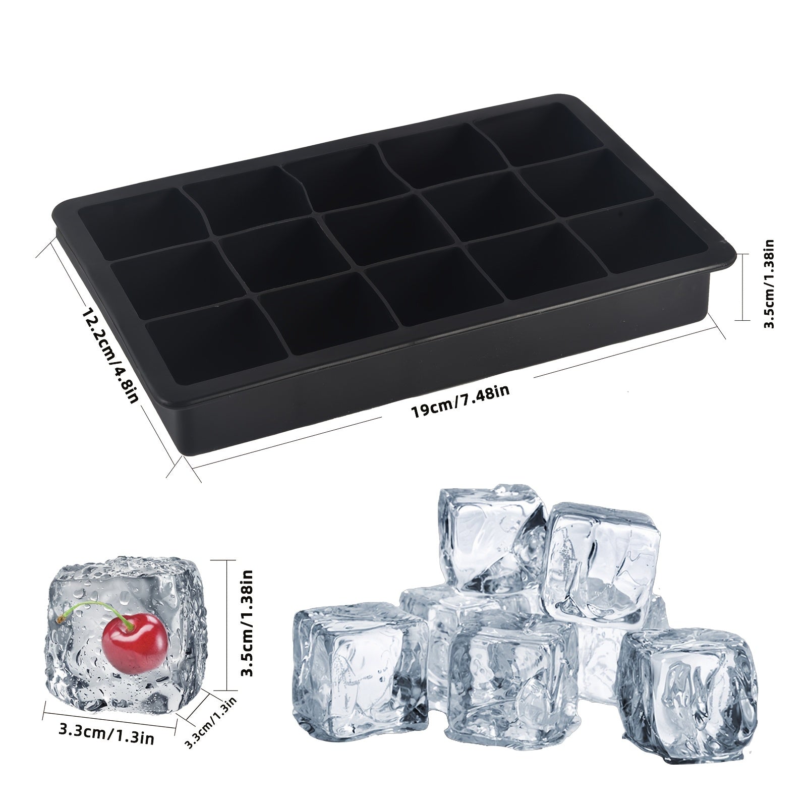 Silicone Ice Cube Tray 15 Square Reusable Flexible Stackable for Freezer