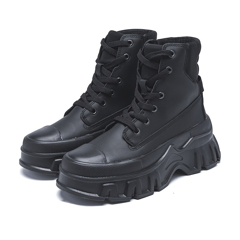 Women’s Black High-Top Lace-Up Platform Ankle Boots with EVA Sole