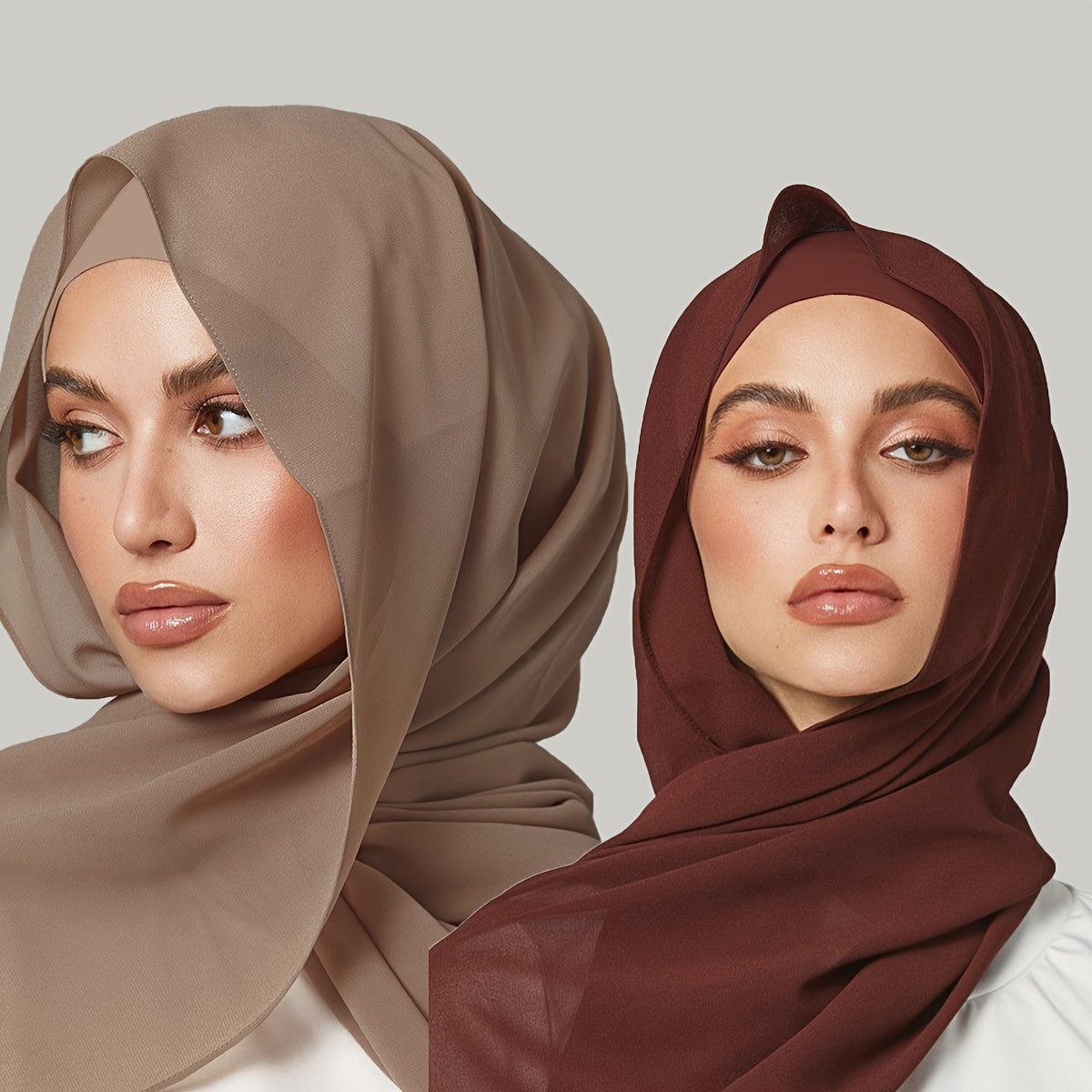 Set of Two Elastic Chiffon Undercap Scarves with Breathable Inner Hijab Cap and Sunscreen Hijab