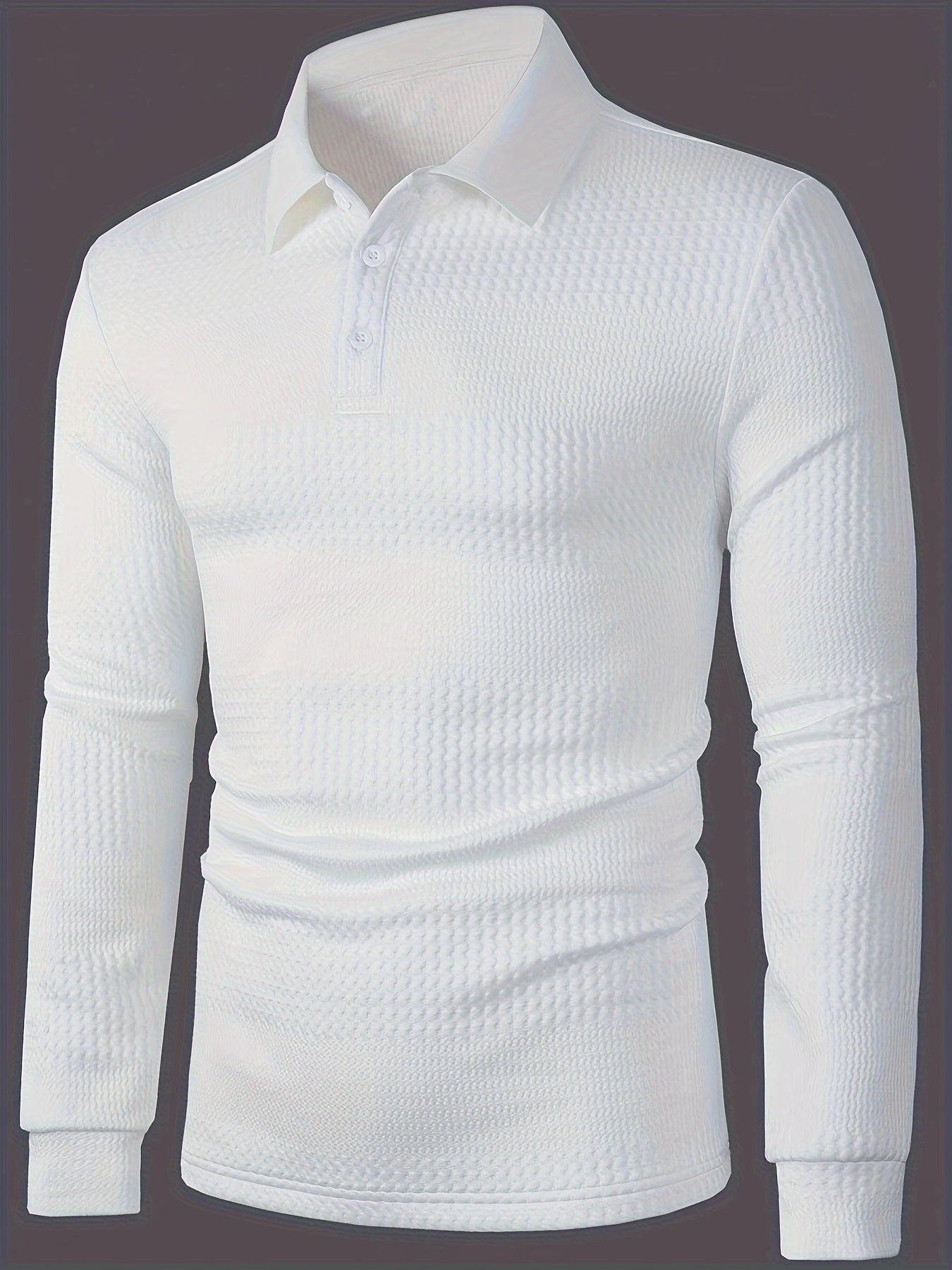 Men's Black Long-Sleeve Shirt Solid Color Stretch Polyester Winter Top