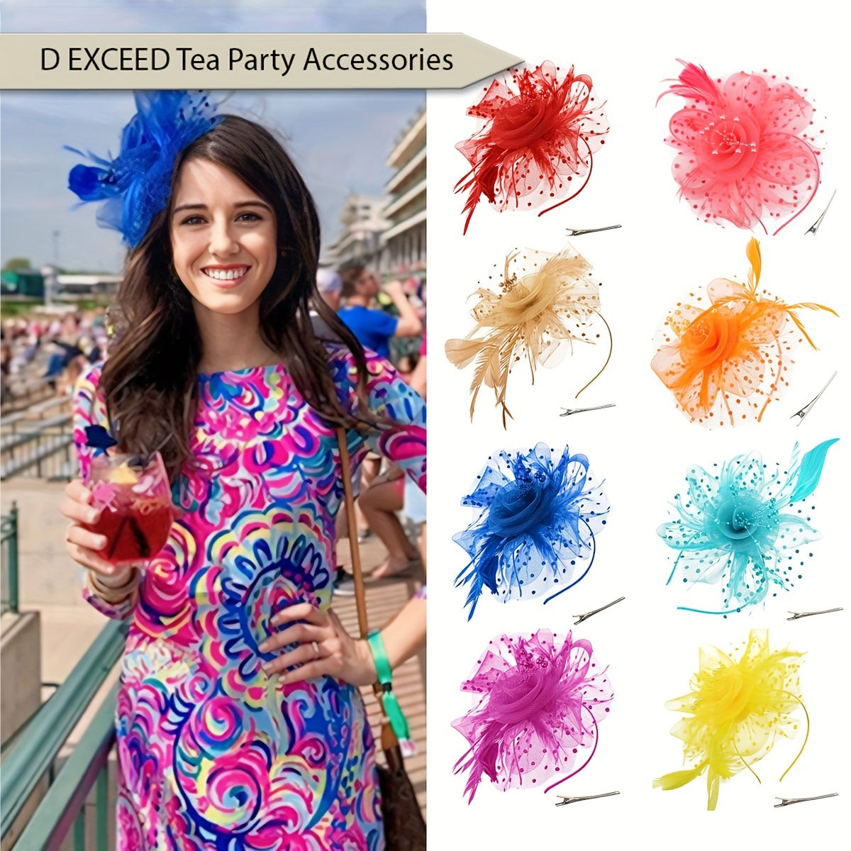 Women's Vintage Fascinator Hat with Mesh Flower Feathers Clip Headband for Weddings and Tea Parties