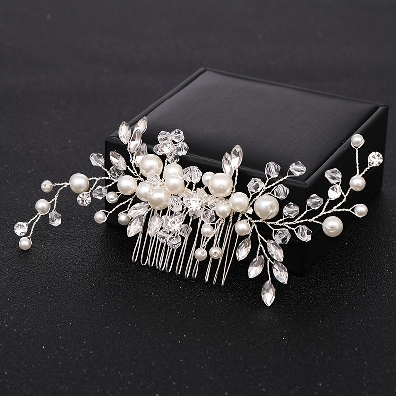 Silvery Hair Comb with Faux Pearls and Rhinestones for Wedding Bridal Hair Accessories