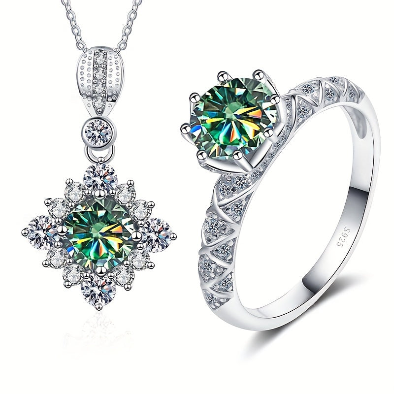 Moissanite Jewelry Set Necklace and Ring in Sterling Silver Engagement Wedding Gift