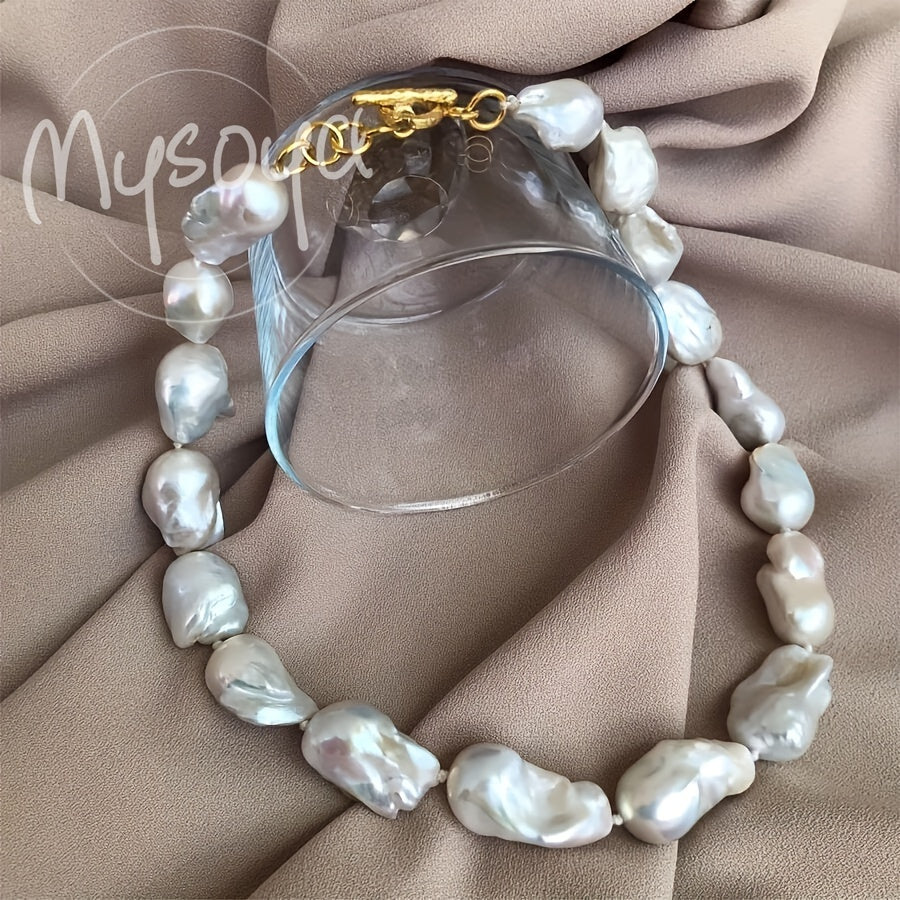 Handmade Large Baroque Pearl Necklace with Natural 14-18mm Freshwater Pearls for Weddings and Gifts