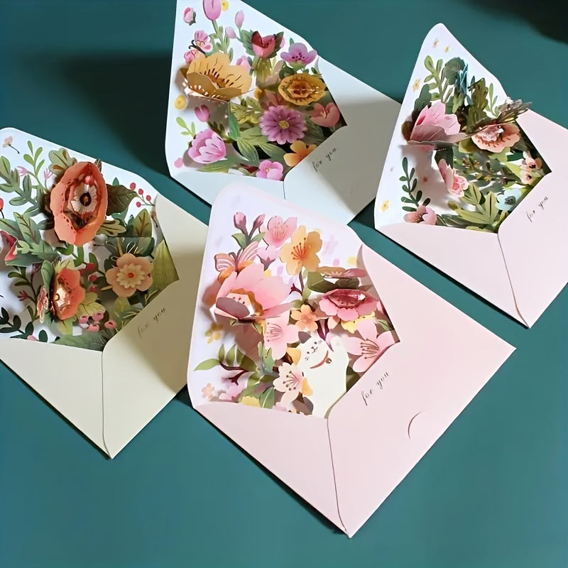Tarjeta de felicitación con estilo floral y sobre para Eid Al-Adha Mubarak, diseño creativo en 3D