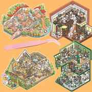 4-Pack Large 3D Paper Scenery Stickers with Stackable Villa Design for DIY Decor